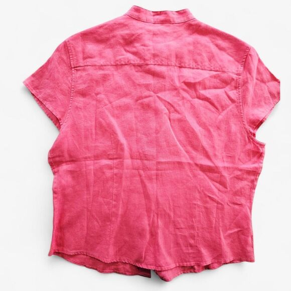 Vintage Talbots 100% Irish Linen Cap Sleeve Mandarin Collar Button Down Shirt M - Picture 2 of 7